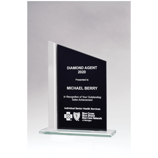 6 1/8″ x 7 3/4″ Zenith Series Black Silkscreened Glass with Brushed Aluminum Post