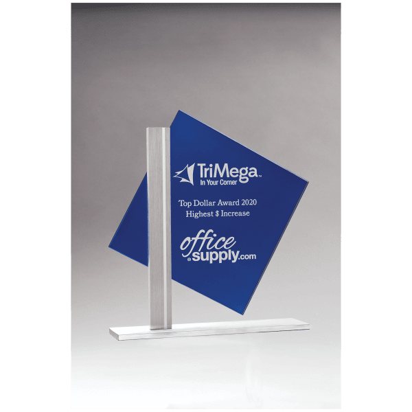 8″ x 8 3/8″ Diamond Series Blue Silkscreened Glass with Brushed Aluminum Post and Base