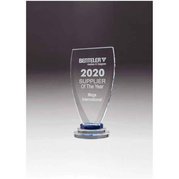5 3/8″ x 10 1/4″ Chalice Series Sapphire Glass Award with Blue and Clear   Glass Pedestal Base