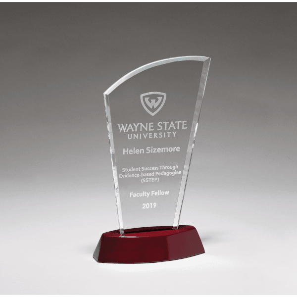 5 1/2″ x 10 3/4″ Sail Series Clear Glass Award with High Gloss Rosewood Finish Base