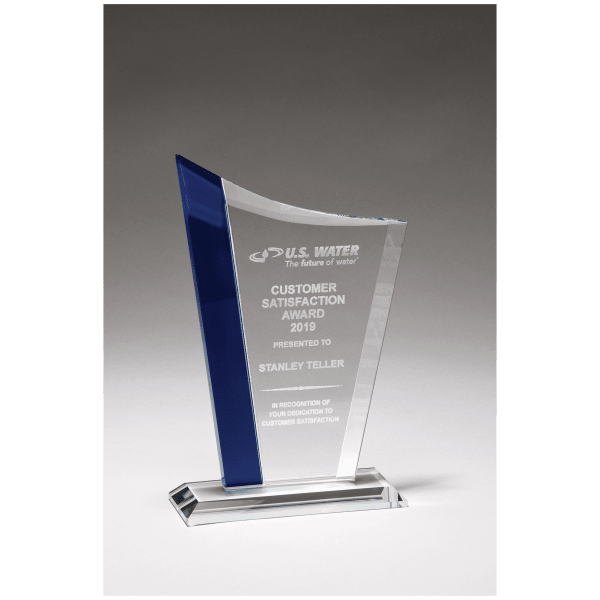 6 1/2″ x 9 3/4″ Zenith Series Clear Glass Award with Blue Glass Highlights