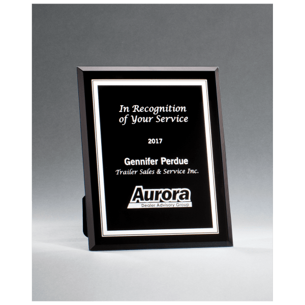 7″ x 9″ Black Glass Plaque with Silver Border and Easel Back