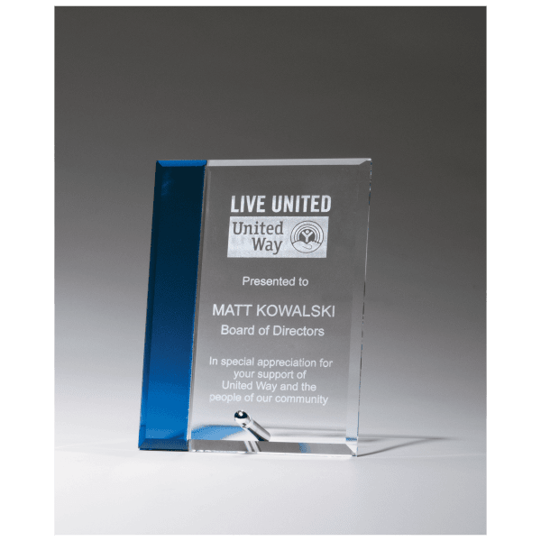 6″ x 8″ Clear Glass with Sapphire Blue Highlight and Silver Plated Easel Post