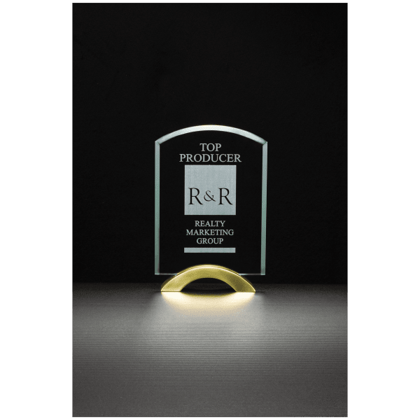 5″ x  7 3/4″ Arch Series Glass Award with Gold Metal Base