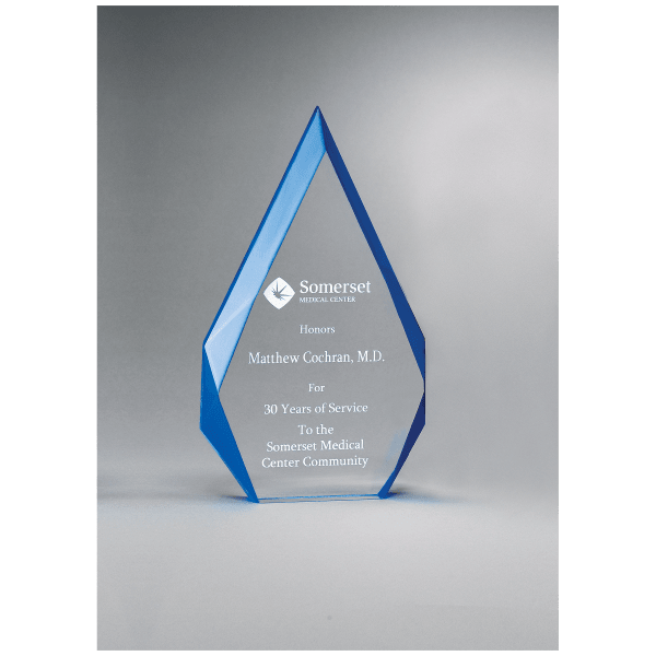 6 1/4″ x 9 7/8″ Flame Series Clear Freestanding Acrylic with Blue Accented Bevels