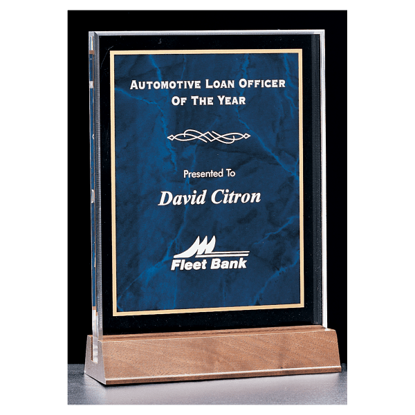 5″ x 7 5/8″ Sapphire Marble Acrylic Award with American Walnut Base
