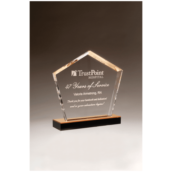 8″ x 9″ Diamond Series Acrylic with Gold Accent and Gold Mirror Top Black Base