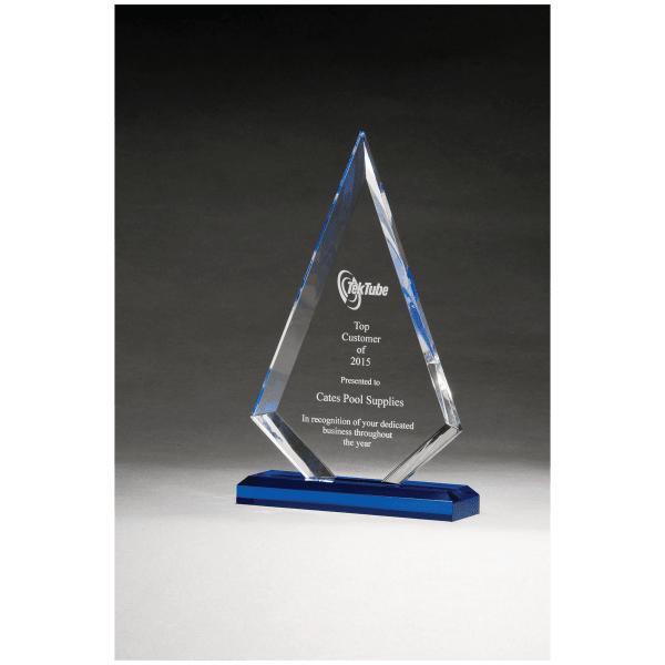 6″ x 9 1/2″ Arrow Series Clear Acrylic with Blue Highlights and Blue Base