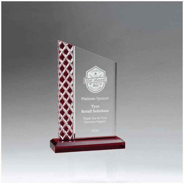 5 1/2″ x 7 1/4″ Zenith Series Clear Acrylic with Lattice Pattern and Red Metallic Accent