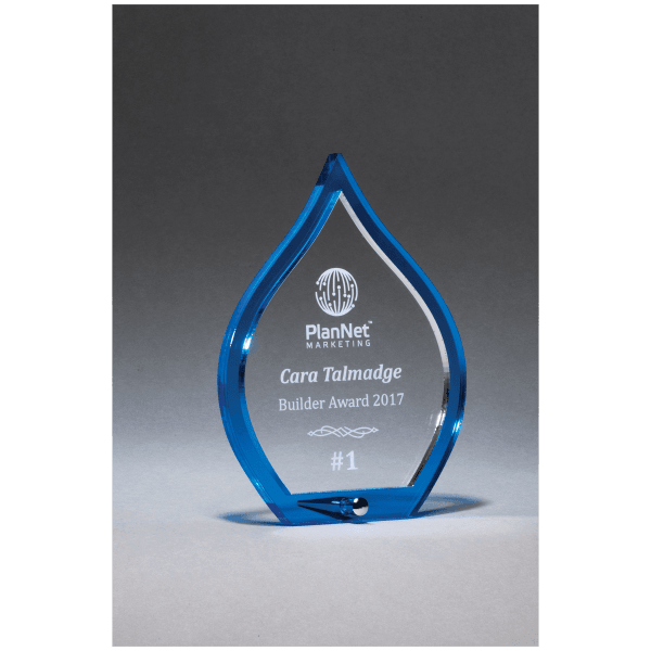 4 1/2″ x 6 1/4″ Blue Flame Acrylic with Clear Pop-Out Center and Silver Metal Post