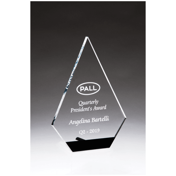 5 3/4″ x 8″ Diamond Series Clear Acrylic with Black Accent and Silver Post