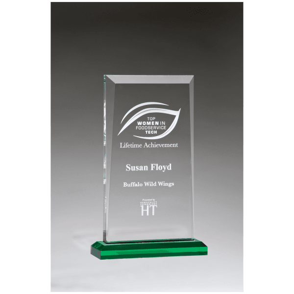 5 1/2″ x 8 3/4″ Apex Series Acrylic Award with Green Highlights and Green Base