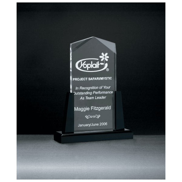4″ x 9″ Spire Series Clear Acrylic Upright on Black Acrylic Base