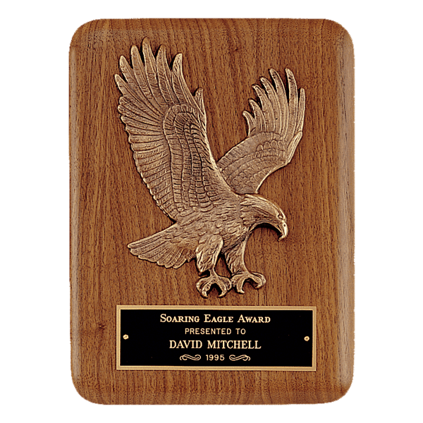 9″ x 12″ Solid American Walnut Plaque with Finely Detailed Eagle Relief Casting and Black Laserable Brass Plate