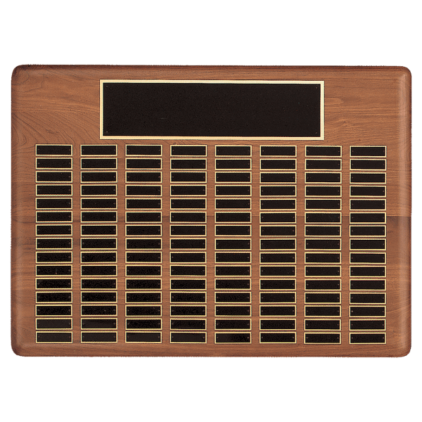 22″ x 30″/Plates 7/8″ x 2 3/4″ American Walnut 144 Plate Perpetual Plaque with Black Brass Plated Steel Plates