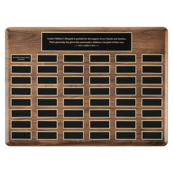 22″ x 30″/Plates 1 1/2″ x 3 3/4″ American Walnut 60 Plate Perpetual Plaque with Black Brass Plates