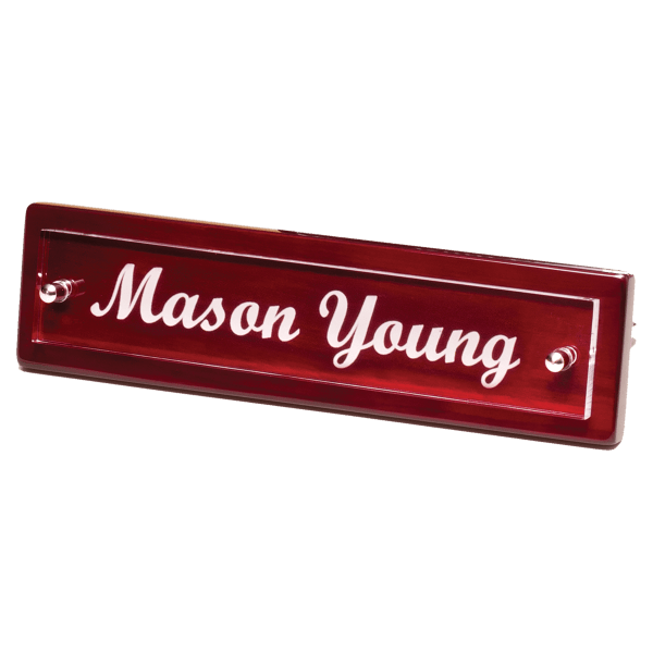 9 1/4″ x 2 1/8″ Rosewood Piano Finish Nameplate with Acrylic Engraving Plate, Two Silver Posts
