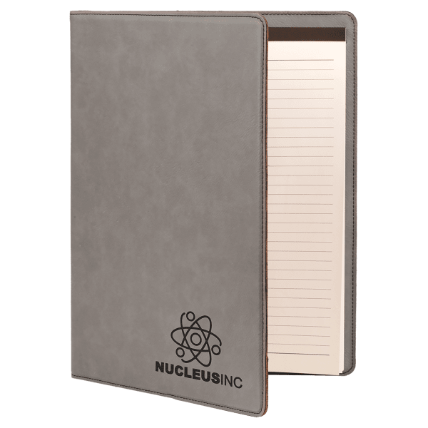 9 1/2″ x 12″ Gray Laserable Leatherette Portfolio with Notepad