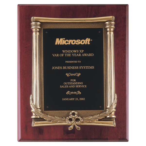 10 1/2″ x 13″ Rosewood Piano Finish Plaque, Antique Bronze Frame Casting, Black Brass Plate