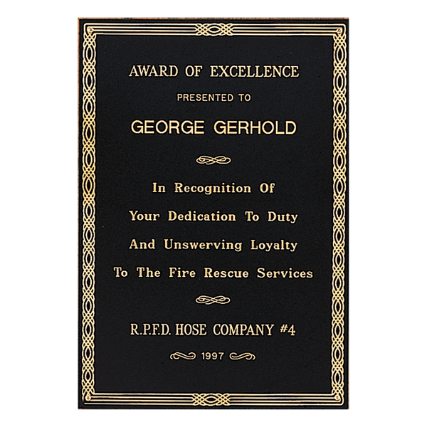 4 1/2″ x 6 1/2″ Laserable Black Brass Plate with Gold Design Border
