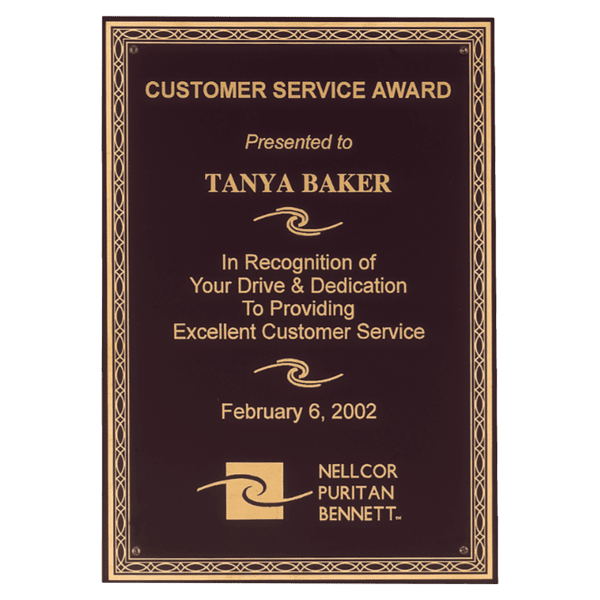 5 1/4″ x 7 1/4″ Laserable Black Brass Plate with Gold Braided Border Design