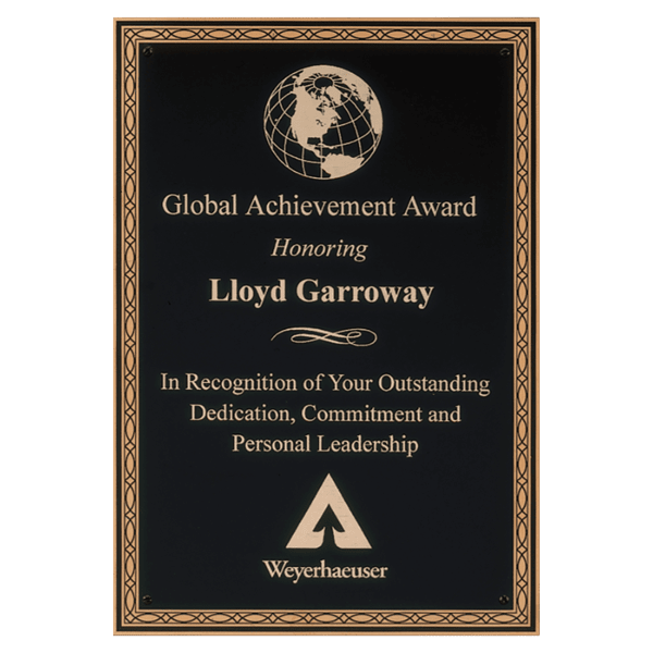 6 1/4″ x 8 1/4″ Black Laser Engravable Brass Plate with Gold Braided Border Design and Four Holes