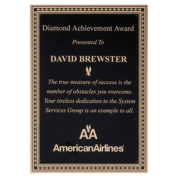 7″ x 10″ Black Laser Engravable Brass Plated Steel Plate with Gold Diamond Florentine Border and Four Holes