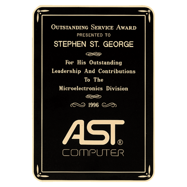 7″ x 10″ Matte Black Laser Engravable Brass Plated Steel Plate with Gloss Black/Gold Design Border and Four Holes