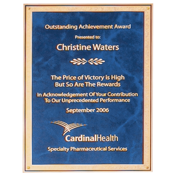 7″ x 10″ Laser Engravable Brass Plated Steel Sapphire Marble Plate with Gold Florentine Border