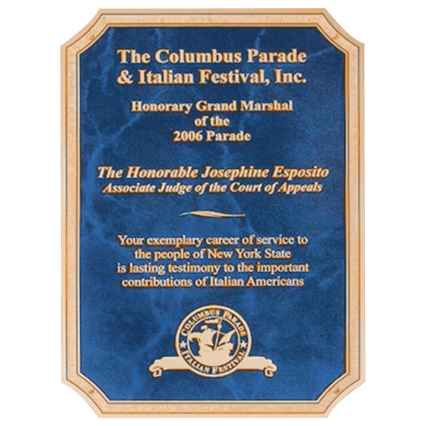 7″ x 10″ Sapphire Marble Laser Engravable Brass Plated Steel Plate with Notched Corners, Gold Florentine Border and Four Holes