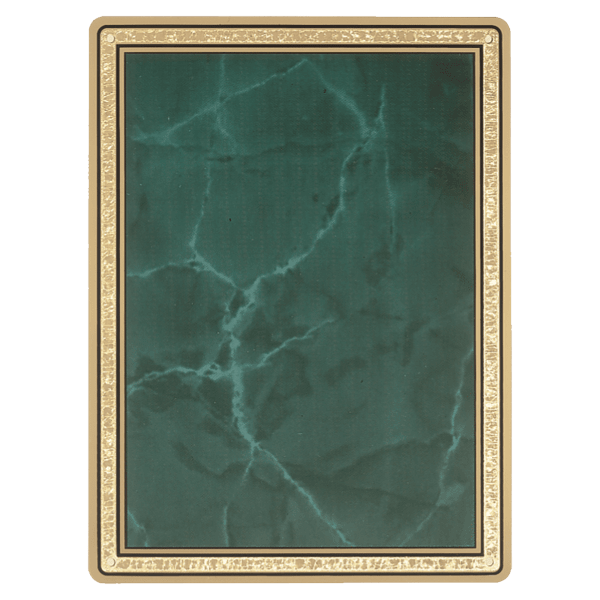 5 7/8″ x 7 7/8″ Brass Plated Steel Emerald Marble Plate with Gold Florentine Border