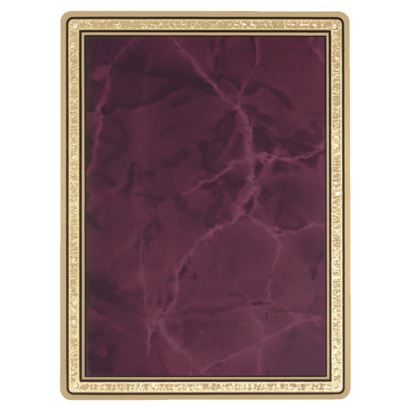 6 7/8″ x 9 7/8″ Ruby Marble Brass Plated Steel Plate with Gold Florentine Border and Four Holes