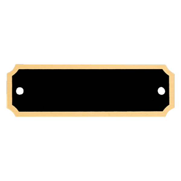 7/8″ x 2 3/4″ Black Notched Corner Plate with Gold Border and Two Holes