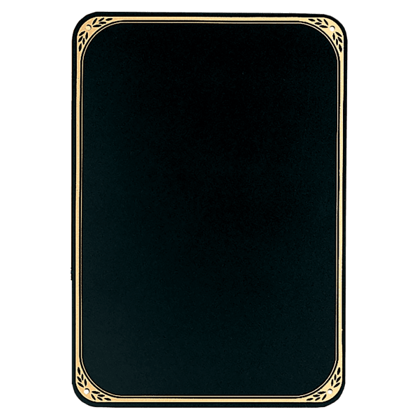 3 3/4″ x 5 3/4″ Black Brass Plate with Four Holes, Rounded Corners and Gold Border