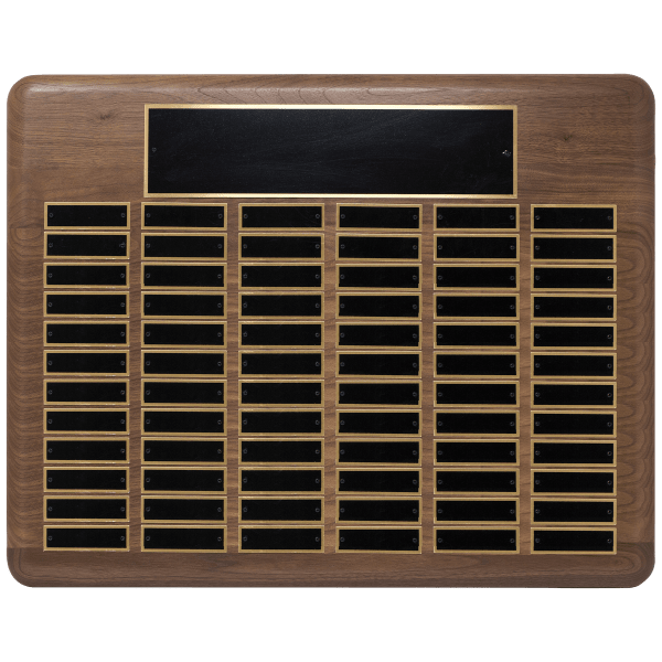 22″ x 30″/Plates 7/8″ x 2 3/4″ American Walnut 80 Plate Perpetual Plaque with Black Brass Plated Steel Plates