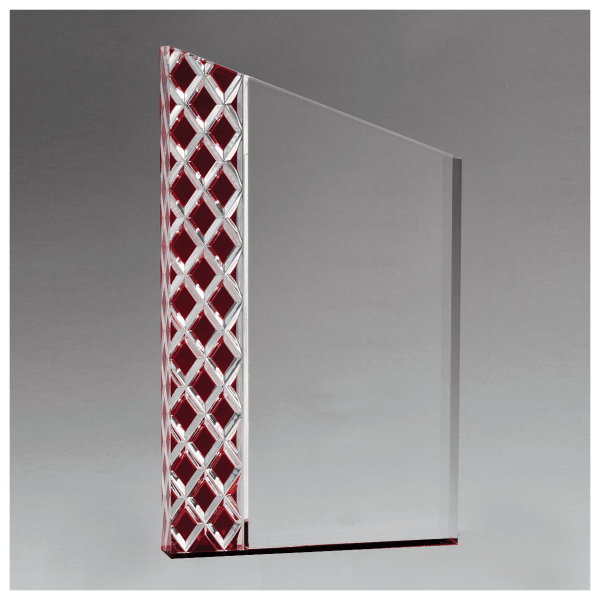 5 1/2″ x 9 1/4″ Zenith Series Clear Acrylic with Lattice Pattern and Red Metallic Accent-Upright Only