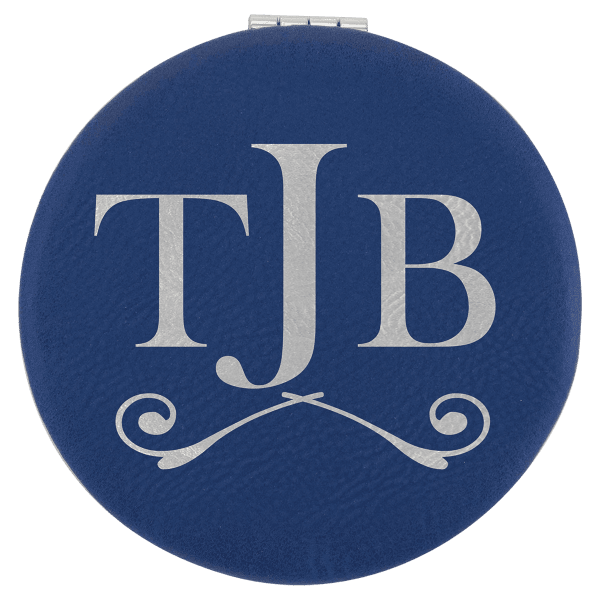 2 1/2″ Blue/Silver Laserable Leatherette Compact Mirror