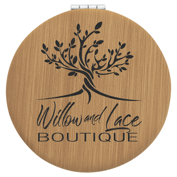 2 1/2″ Bamboo Laserable Leatherette Compact Mirror