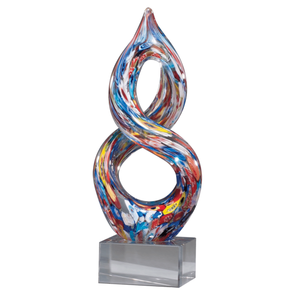 10″ Helix Multi-Color Art Glass on Clear Glass Base-No Plate