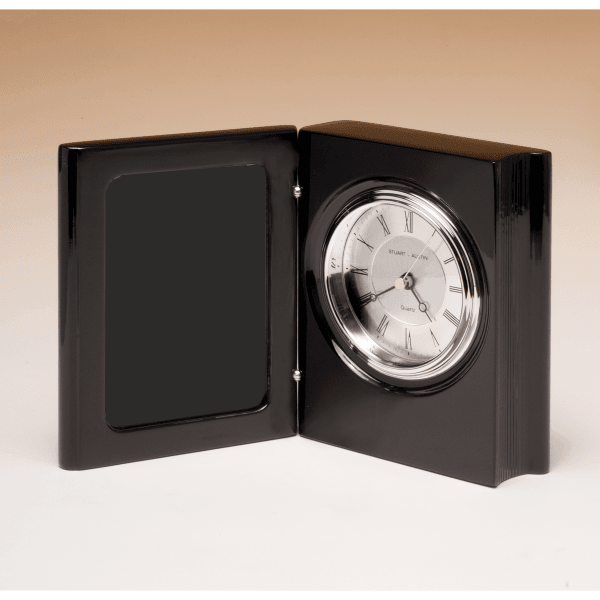 5 3/8″ x 4 1/4″ Black Piano Finish Book Clock with Diamond Spun Dial, 3 Hand Movement-Plate Not Included