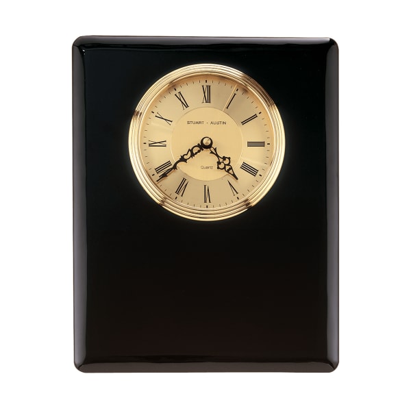 10 1/2″ x 13″ Black Piano Finish Clock, Waterfall Bezel with Glass Lens, Gold Dial-Plate Not Included