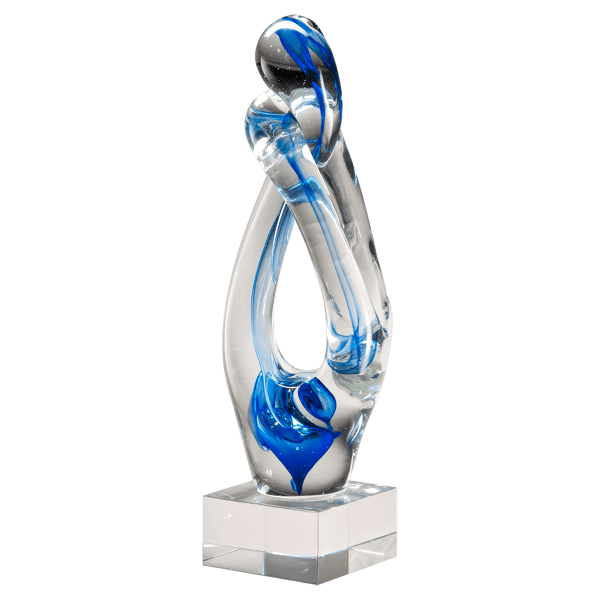 12″ Contemporary Sculpture with Blue Accent Art Glass on Clear Glass Base- No Plate
