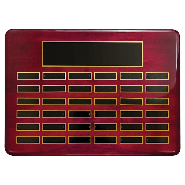 15″ x 21″/Plates 7/8″ x 2 3/4″ Rosewood Piano Finish 36 Plate Perpetual Plaque with Black Brass Plates