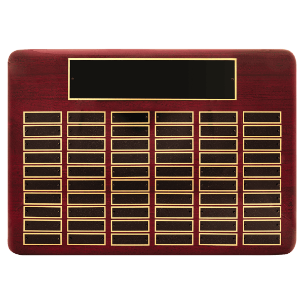 15″ x 21″/Plates 7/8″ x 2 3/4″ Rosewood Piano Finish 60 Plate Perpetual Plaque with Black Brass Plates