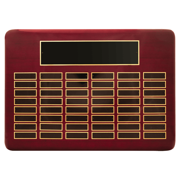 15″ x 21″/Plates 7/8″ x 2 3/4″ Rosewood Piano Finish 48 Plate Perpetual Plaque with Black Brass Plates