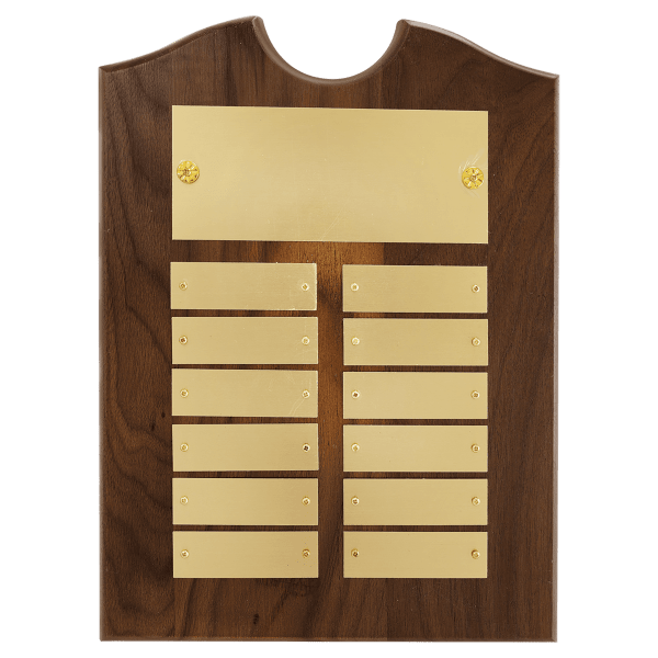 9″ x 12″/Plates 7/8″ x 2 3/4″ American Walnut 12 Plate Perpetual Plaque with Brushed Brass Plates