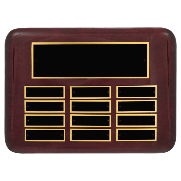 9″ x 12″/Plates 7/8″ x 2 3/4″ Rosewood Piano 12 Plate Perpetual Plaque with Black Brass Plates