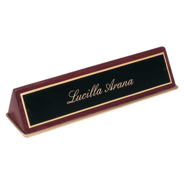 9 1/2″ x 2 1/2″ x 2″ Rosewood Piano Finish Desk Wedge with Black Plate