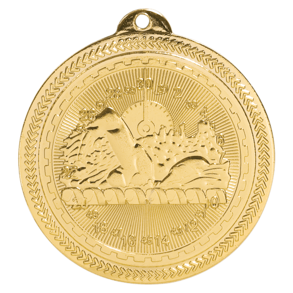 2″ Bright Gold Swimming Laserable BriteLazer Medal