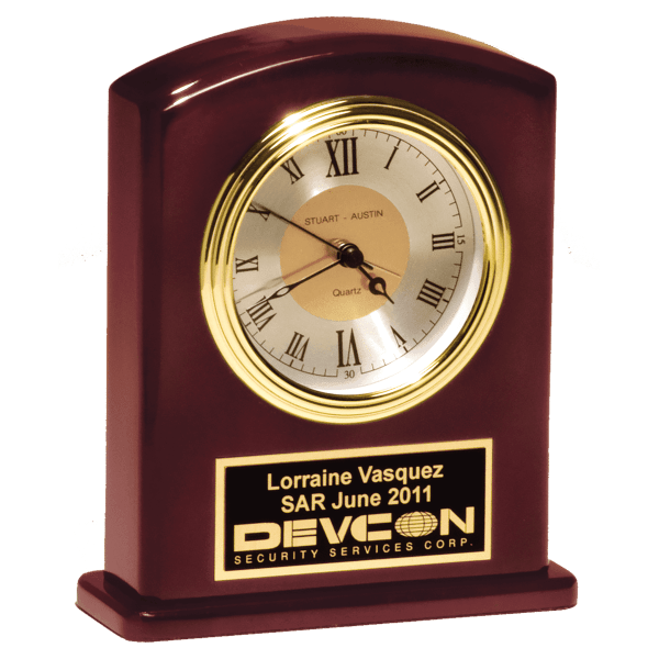 5 1/4″ x 6 3/4″ High Gloss Rosewood Finish Clock, Diamond Spun Dial, 3 HandMovement with Black Plate
